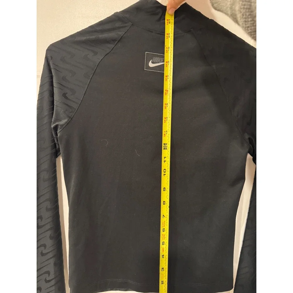 Nike Womens Mock Neck Long Sleeve Top Black Jacquard Swoosh Slim Fit XS